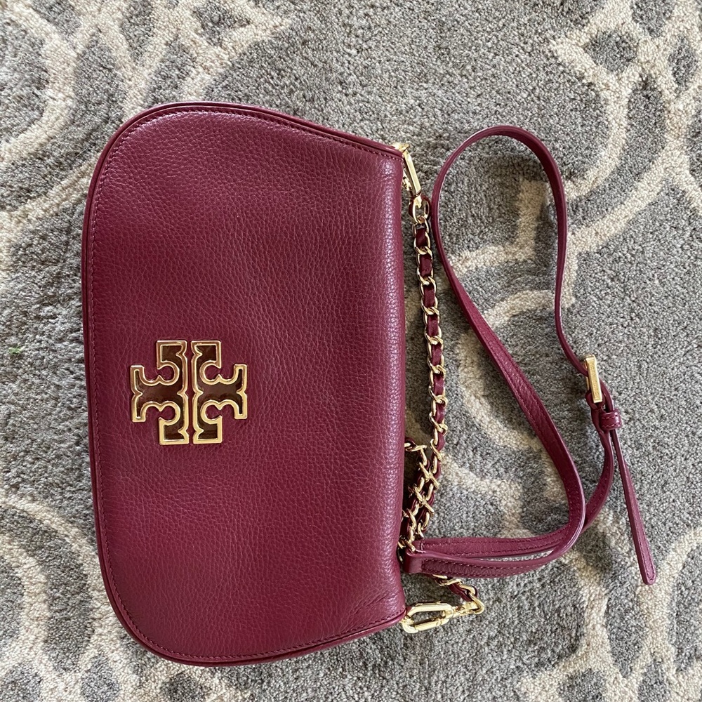 Tory Burch Maroon Britten Leather Crossbody Bag